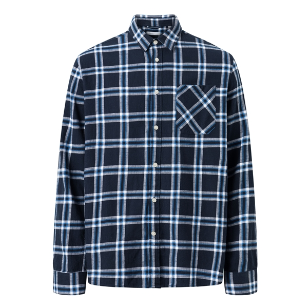 Knowledgecotton Apparel Relaxed Indigo Checkered Shirt - Gots/Vegan 1 Knowledgecotton Apparel Relaxed Indigo Checkered Shirt - Gots/Vegan